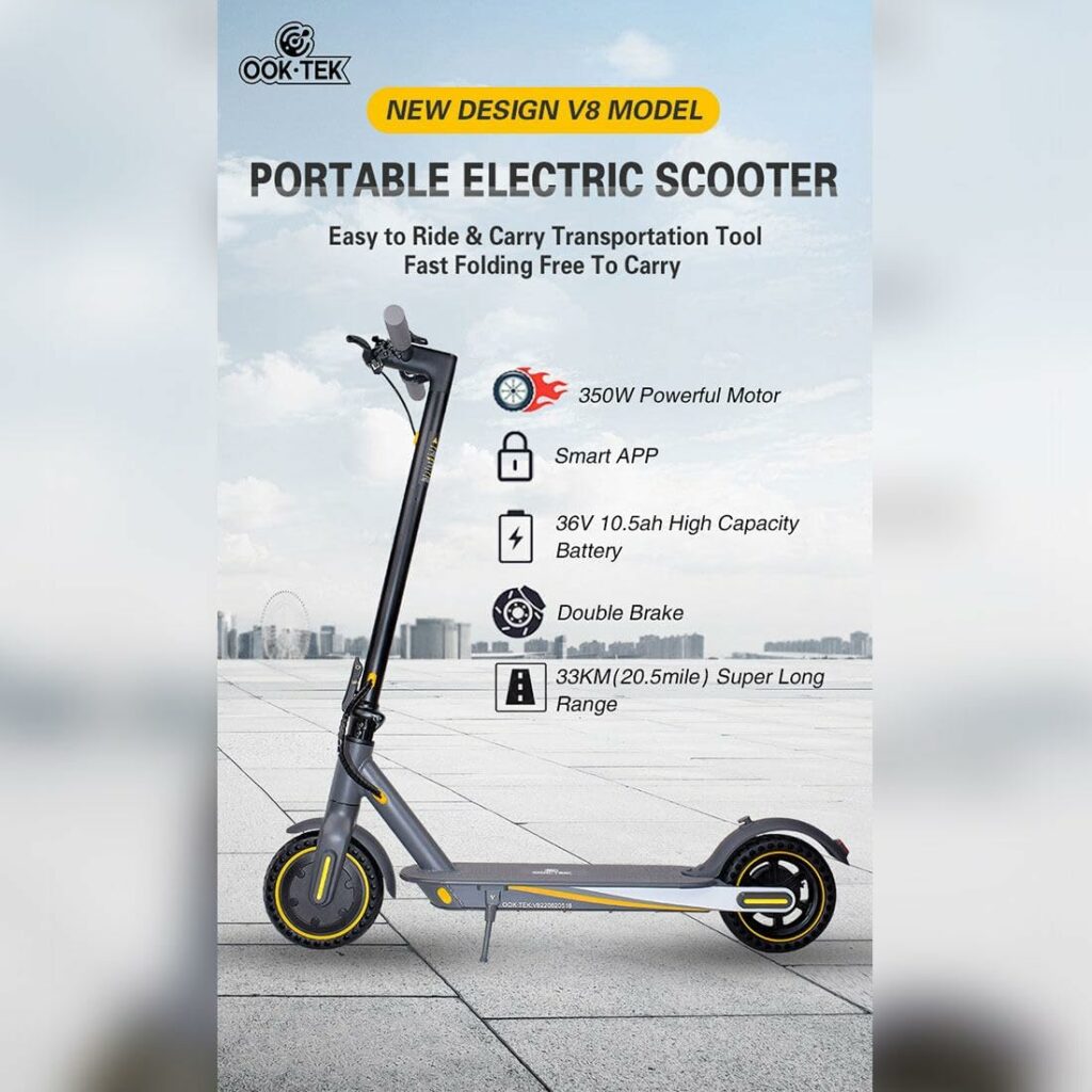 GUANYAN Electric Scooter Adult Foldable 8.5 E Scooter with APP, 350W Motor, APP Lock Function, One Key Turn On/Off the Scooter, Double Braking System, LCD Display, Max Load 120KG