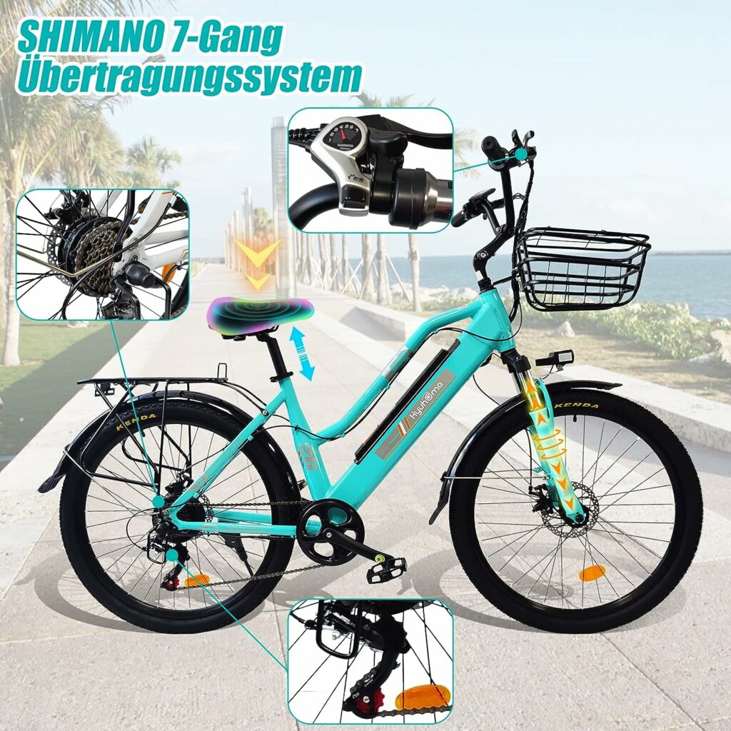Hyuhome 2022 Upgrade 26 Electric Bikes for Women Adult, 36V E-Bike Bicycles All Terrain with Removable Lithium-Ion Battery Mountain Ebike for Outdoor Cycling Travel Work Out (green)