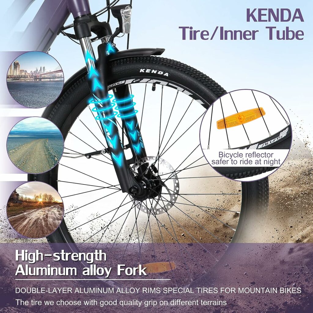 Hyuhome Electric Bikes for Adult Mens Women,27.5 E-MTB Bicycles Full Terrain 36V 12.5Ah Mountain Ebikes,BAFANG Motor Shimano 7-Speed Double Disc Brakes for Outdoor Commuter (Purple, 820L)