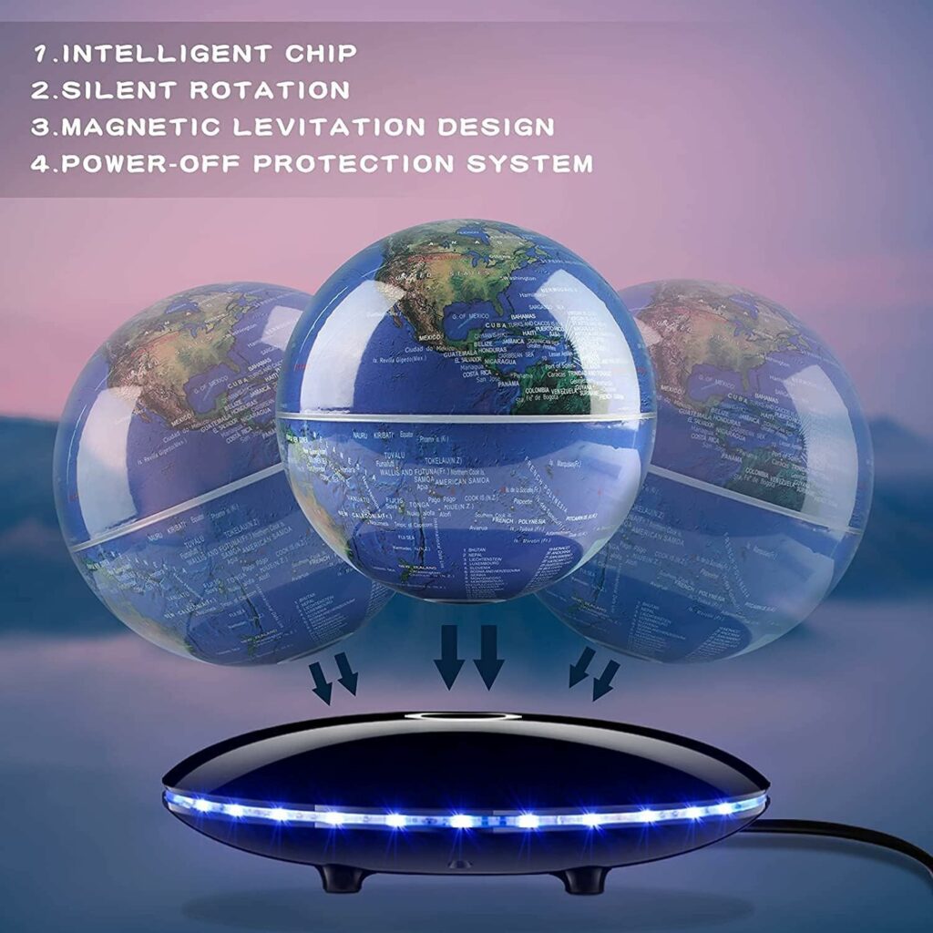 Levitating Globe,Cool Gadgets Magnetic Globes Floating Globe World Map Office Decor with LED Light Base,Cool Tech Gift for Men