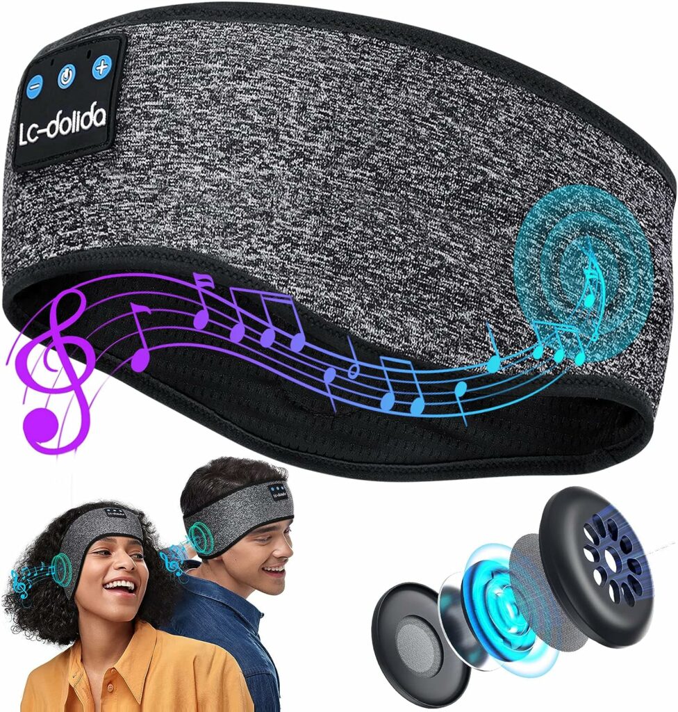 Sleep Headphones Headband Wireless Bluetooth Comfiest Music Headband with Microphone Tech Gadgets for Men Women Dad Mom,Soft Headphones for Sleeping Long Time Play for Workout Yoga Subway Hiking