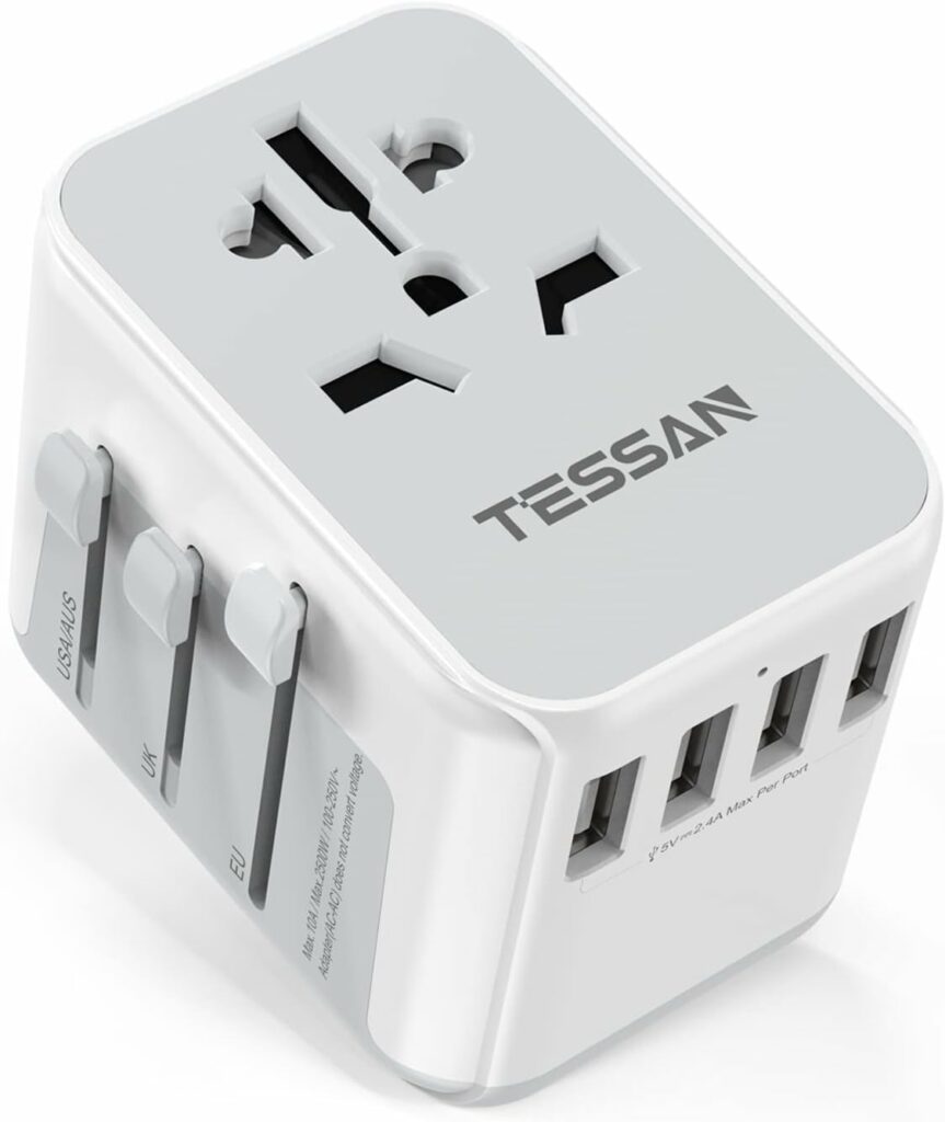 TESSAN Plug Adapter Worldwide with 4 USB and 1 AC Socket, International Travel Adapter UK to European Power Universal Plug Adaptor for EU USA Australia Thailand
