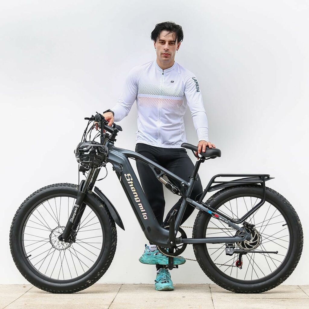 VLFINA Full suspension Electric Bike for adult, 26inch Fat Tire 7speed Electric Mountain Bike, 48V15Ah removable Lithium Battery,Dual hydraulic disc brakes ebike